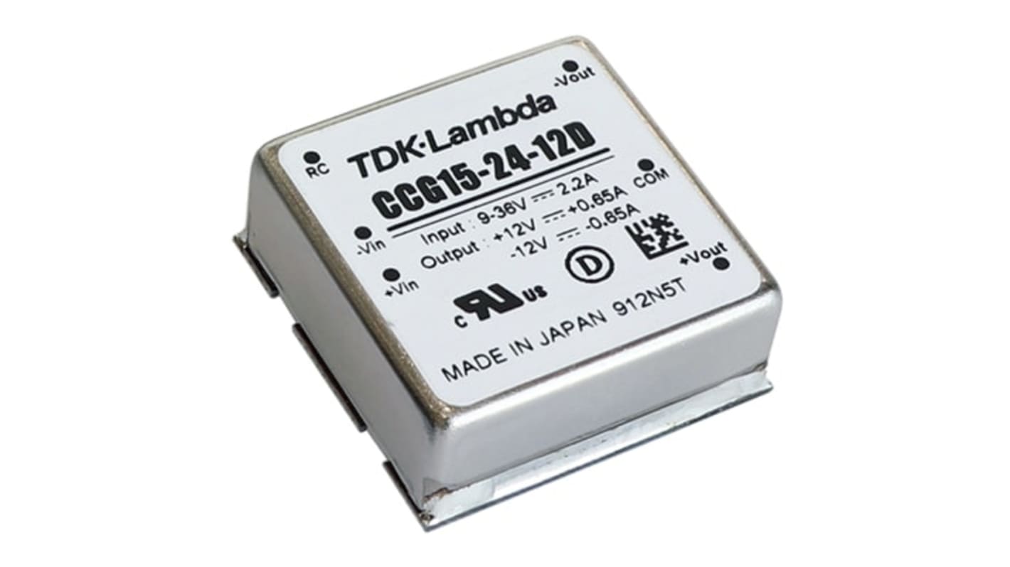 TDK-Lambda CCG15-24-xxD DC-DC Converter, ±12V dc/ 650mA Output, 9 → 36 V dc Input, 15.6W, PCB Mount, +85°C Max