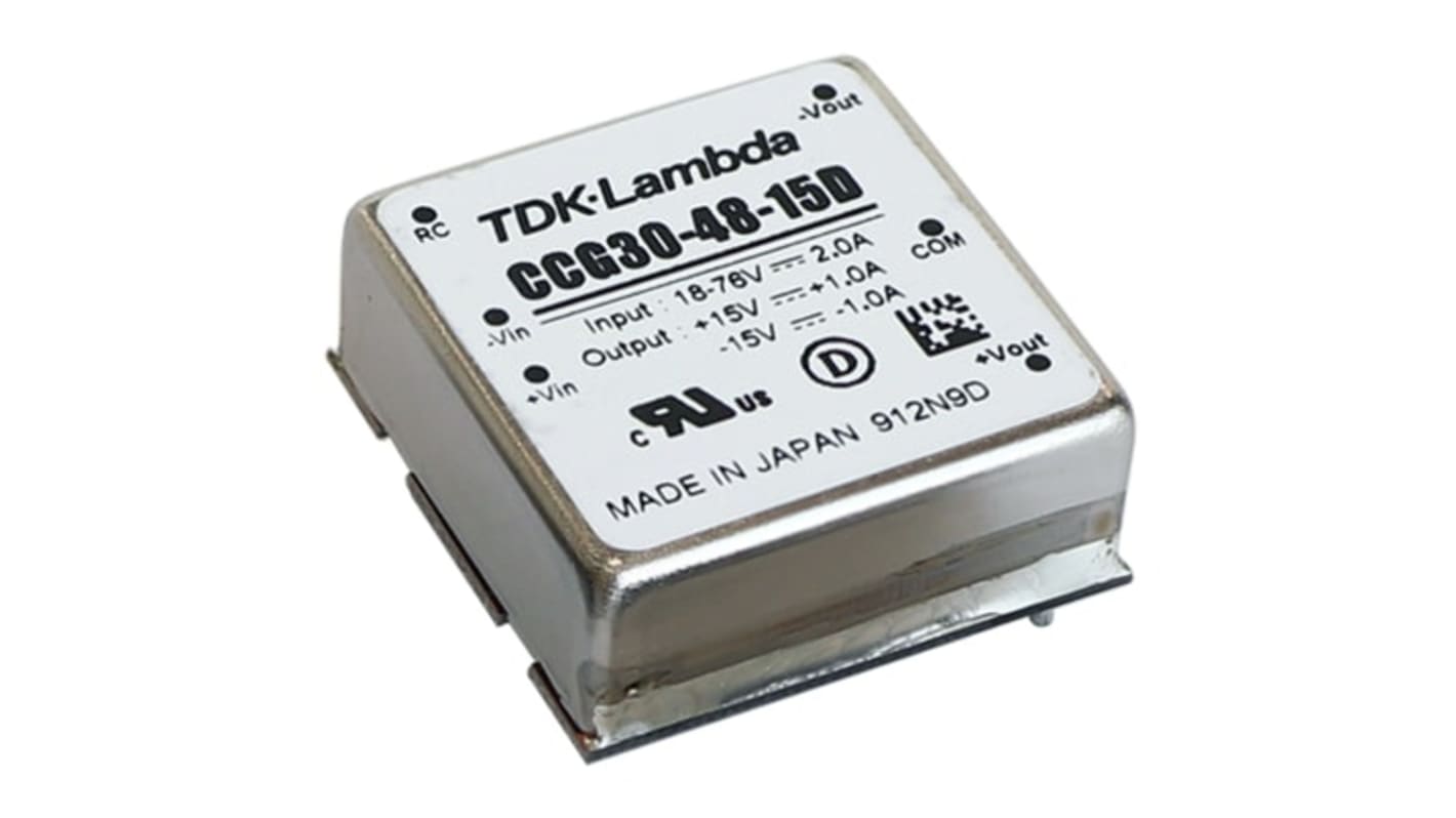 TDK-Lambda CCG30-24-xxD DC-DC Converter, ±12V dc/ 1.25A Output, 9 → 36 V dc Input, 30W, PCB Mount, +85°C Max