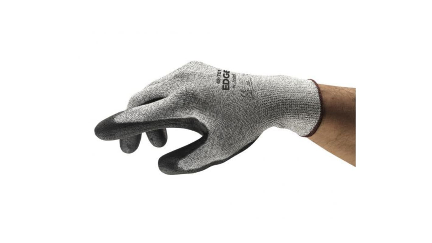 Guantes de trabajo de Nylon Gris Ansell serie Edge, talla 8, M, con recubrimiento de Poliuretano