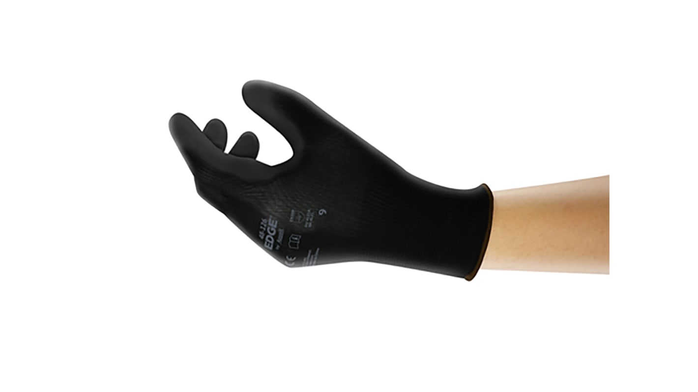 Ansell Edge Black Polyester Work Gloves, Size 10, Large, Polyurethane Coating