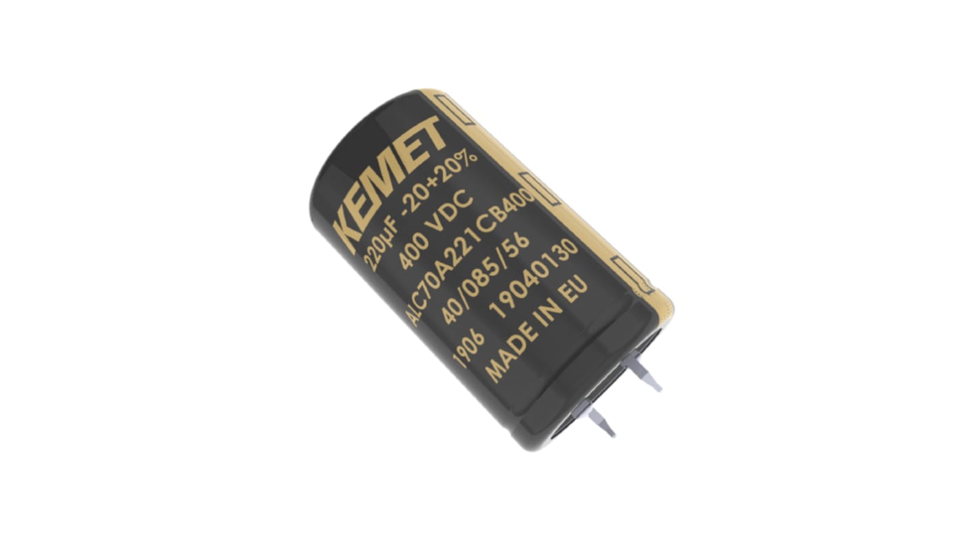 Condensador electrolítico KEMET serie ALC70, 180μF, ±20%, 450V dc, de encaje a presión, 25 Dia. x 40mm, paso 10mm