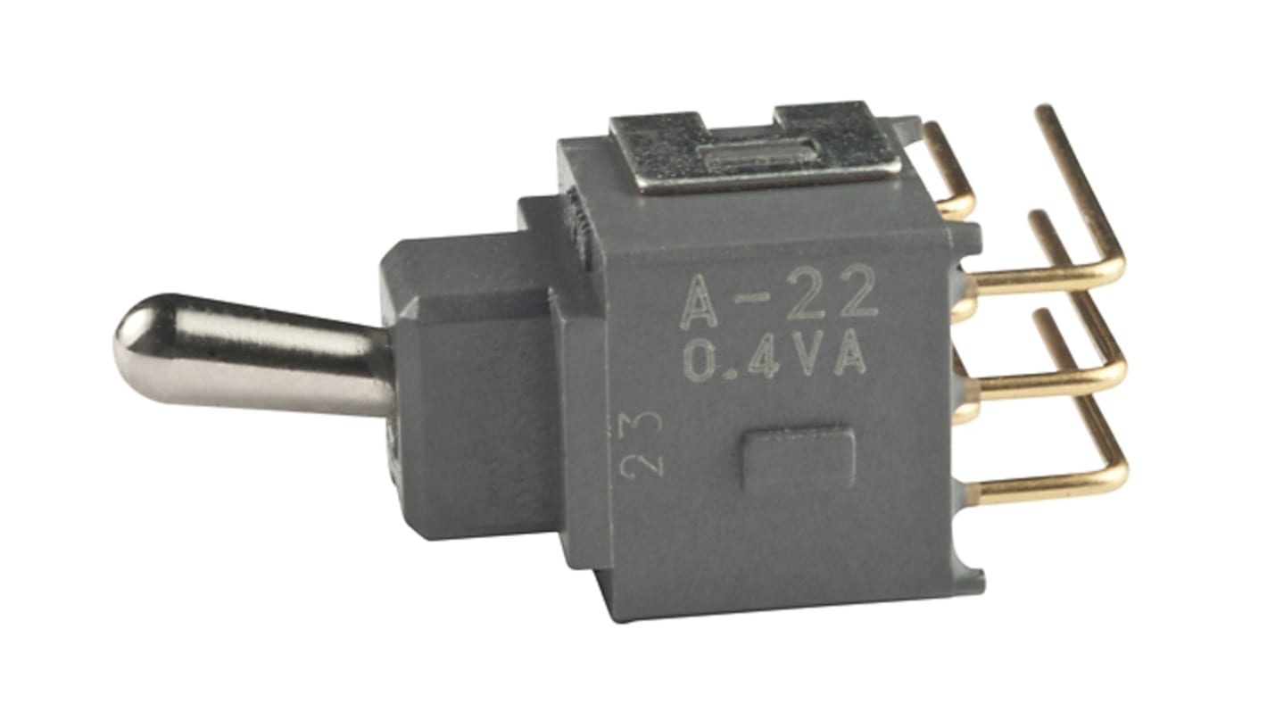 NKK Switches Toggle Switch, Through Hole Mount, On-Off-On, DPDT, PC Terminal Terminal, 28V ac/dc