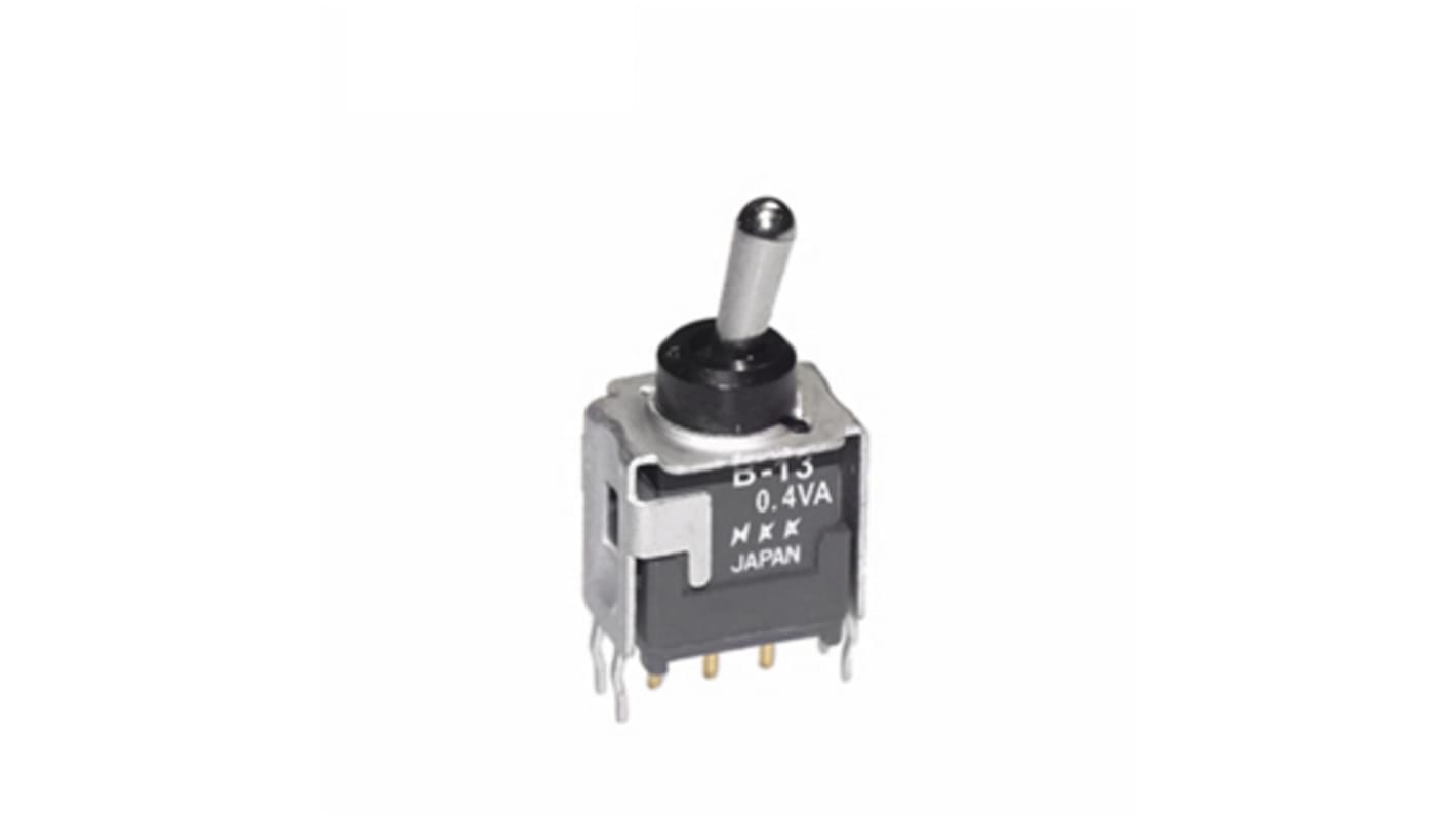 NKK Switches Toggle Switch, PCB Mount, On-Off-On, SPDT, Through Hole Terminal, 28V ac/dc