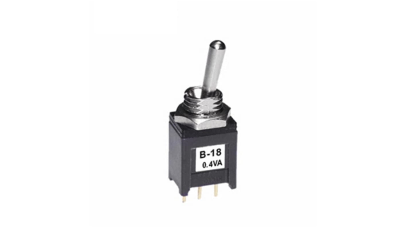 NKK Switches Toggle Switch, PCB Mount, (On)-Off-(On), SPDT, Through Hole Terminal, 28V ac/dc