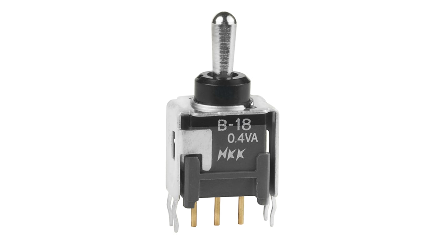 NKK Switches Toggle Switch, PCB Mount, (On)-Off-(On), SPDT, Through Hole Terminal, 28V ac/dc