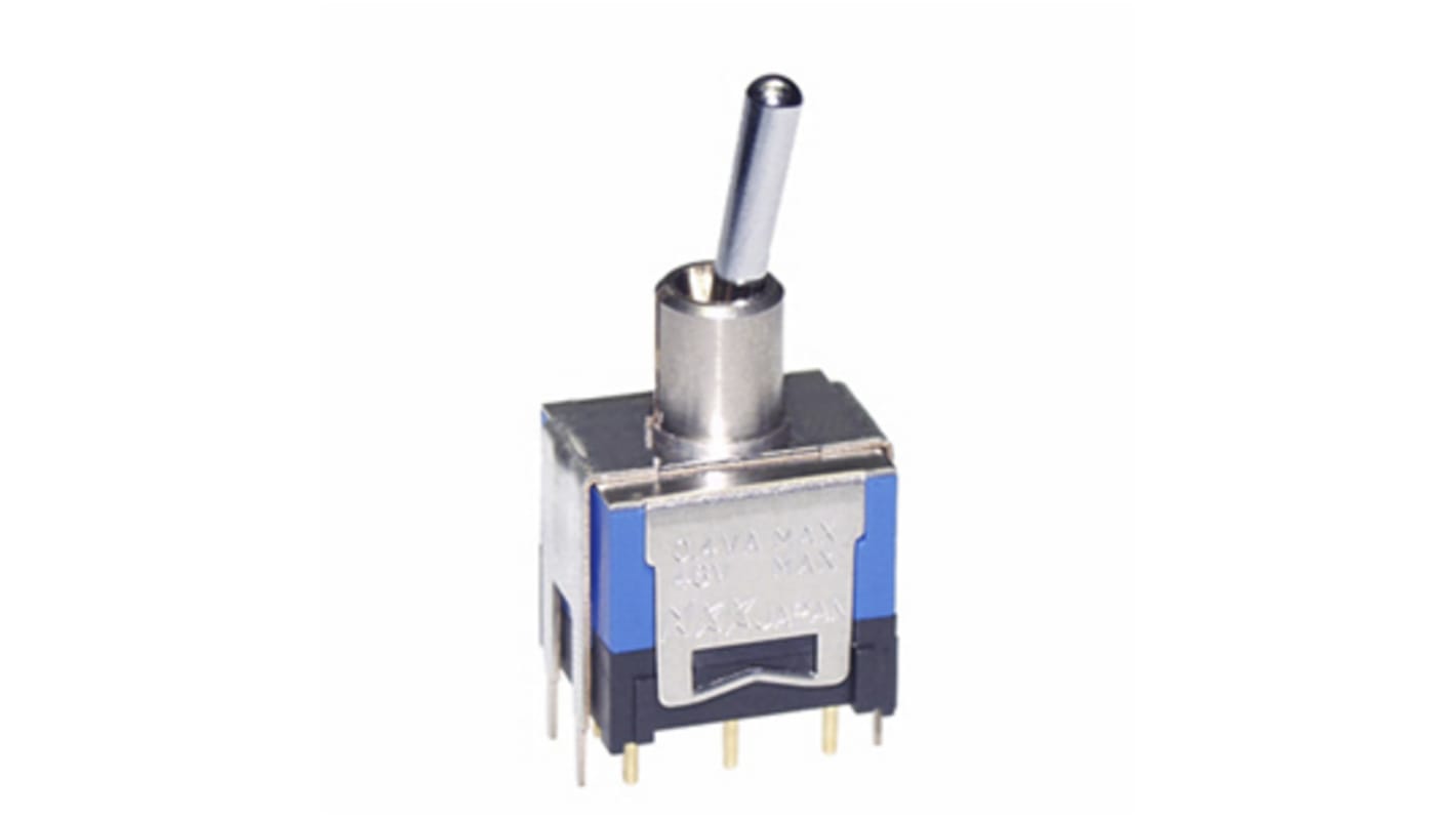 NKK Switches Toggle Switch, Through Hole Mount, On-On, DPDT, PC Terminal Terminal, 48V ac/dc