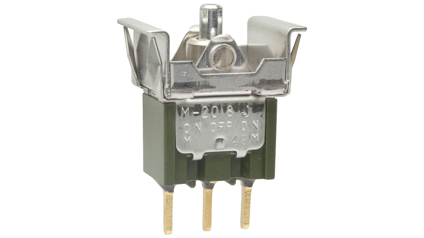 NKK Switches Toggle Switch, Panel Mount, (On)-Off-(On), SPDT, Through Hole Terminal, 28V ac/dc