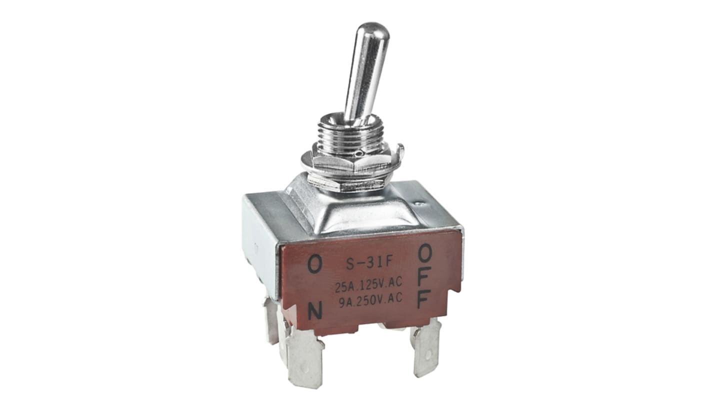 NKK Switches Toggle Switch, Panel Mount, On-None-Off, Three Pole Single Throw (3PST), Quick Connect Terminal, 125V ac