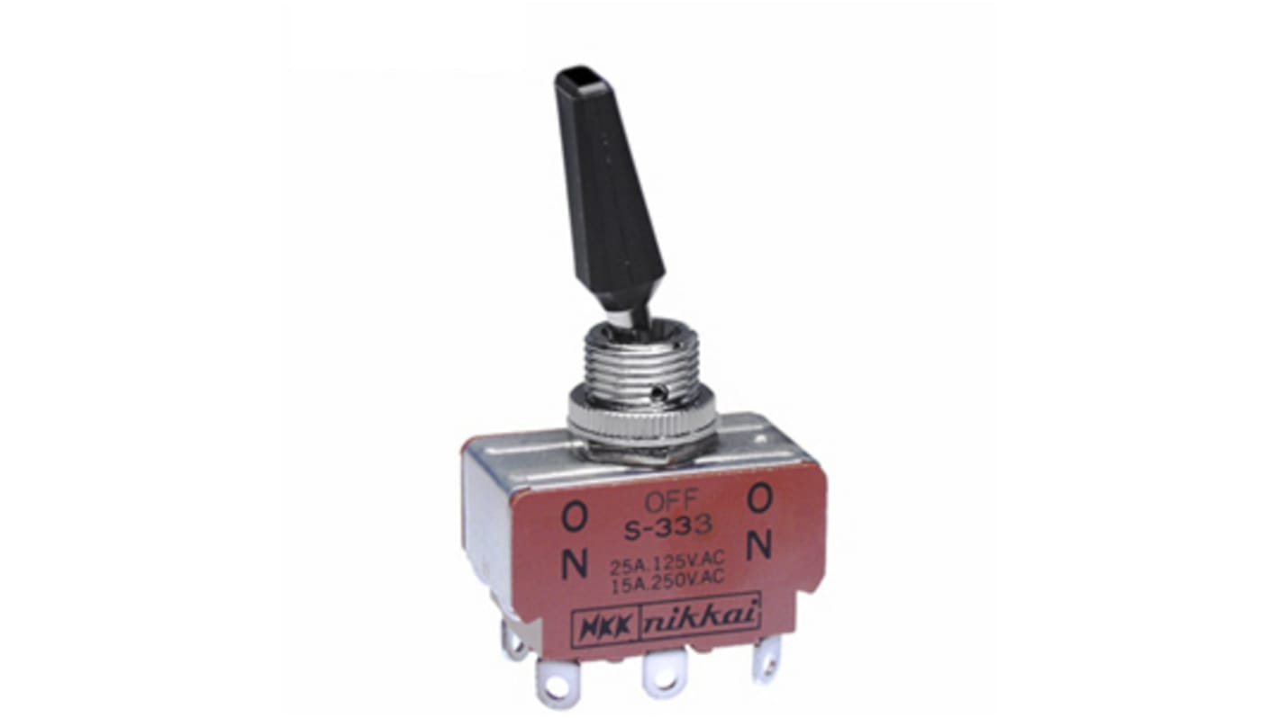 NKK Switches Toggle Switch, Panel Mount, On-Off-On, DPDT, Solder Lug Terminal, 125V ac
