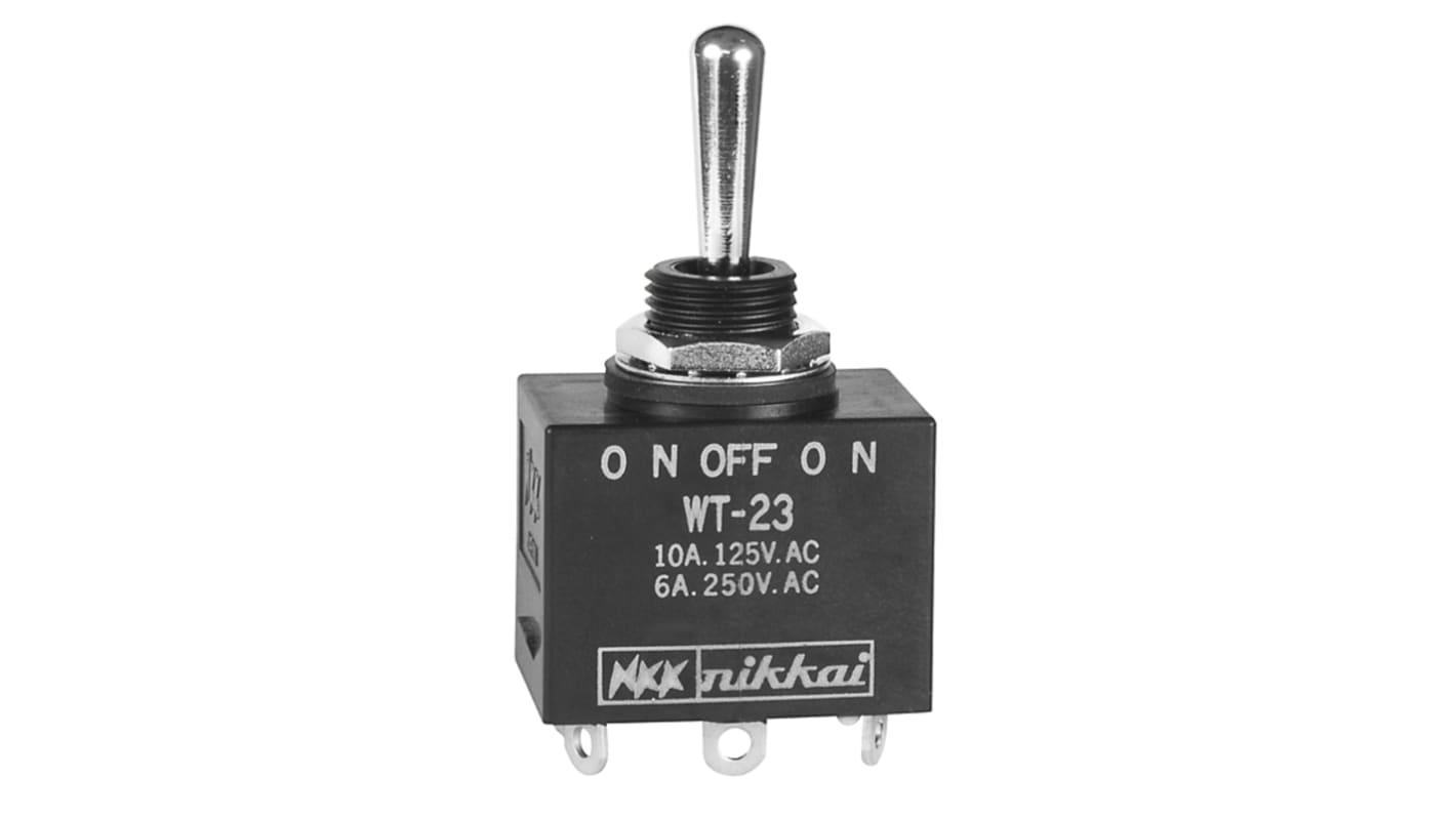 NKK Switches Toggle Switch, Panel Mount, On-Off-On, DPDT, Solder Terminal, 250V ac