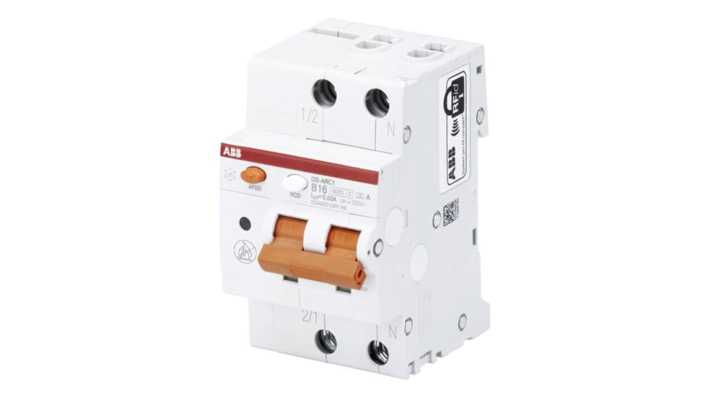 ABB RCBO, 6A Current Rating, 1P+N Poles, 30mA Trip Sensitivity, Type C, System Pro M Compact Range