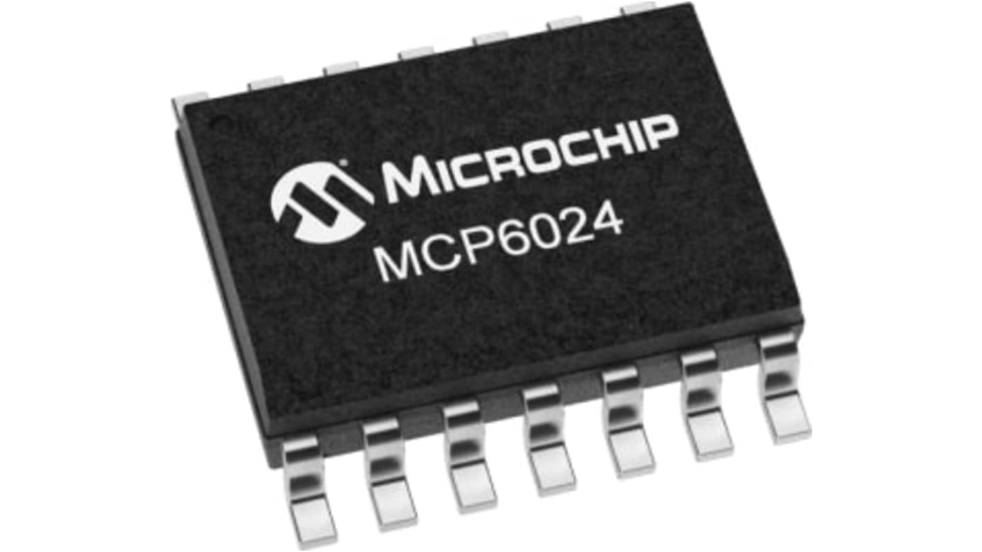 Amplificador operacional MCP6024T-I/SL CMOS, 2,7 → 5,5 V 10MHZ SOIC, 14 pines