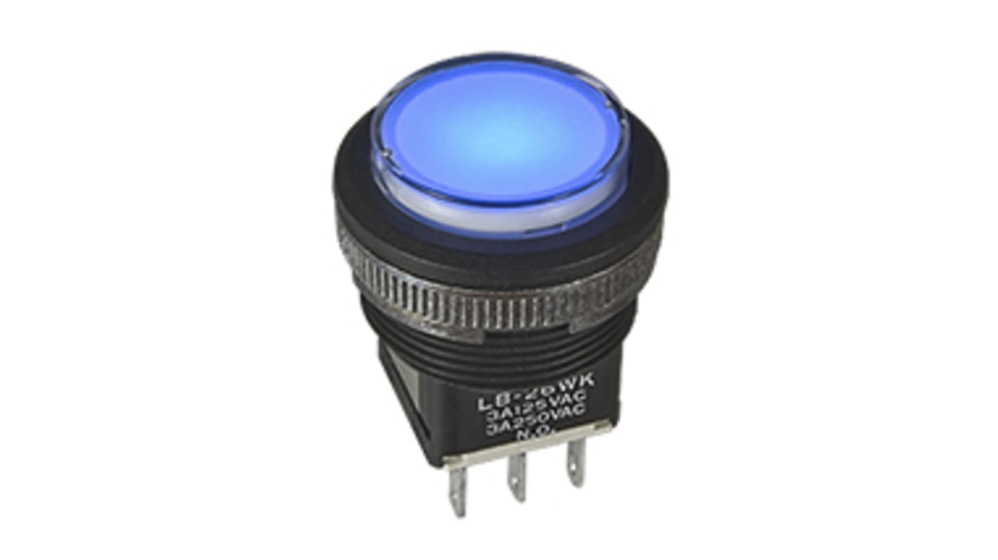 NKK Switches Illuminated Push Button Switch, On-(On), Panel Mount, 22mm Cutout, SPDT, IP65