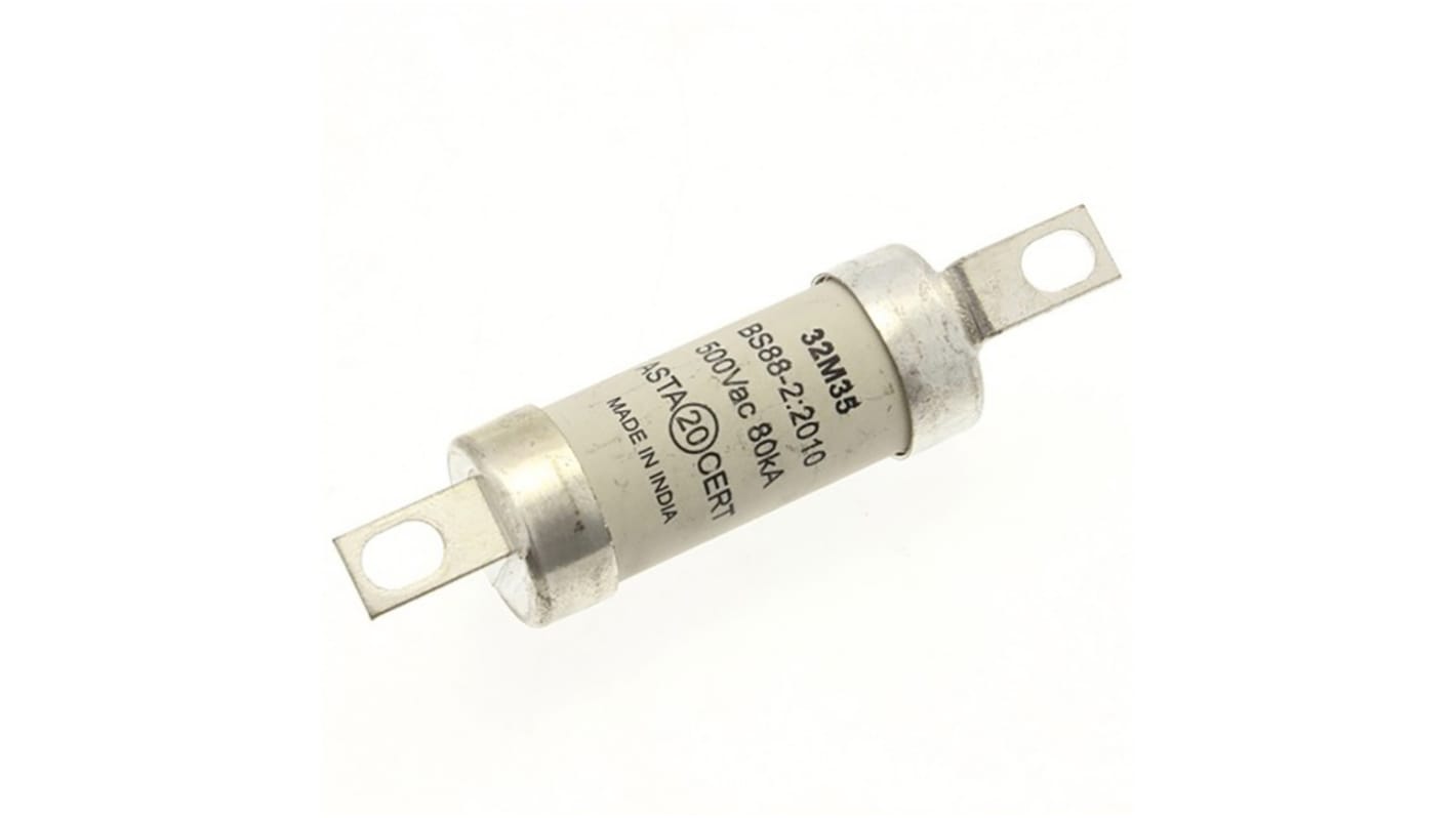 Fusibile a linguetta con fissaggio a bullone, Eaton, 32A, fusibile A2, standard &#149; BS88, IEC 60269, fori di fissaggio da