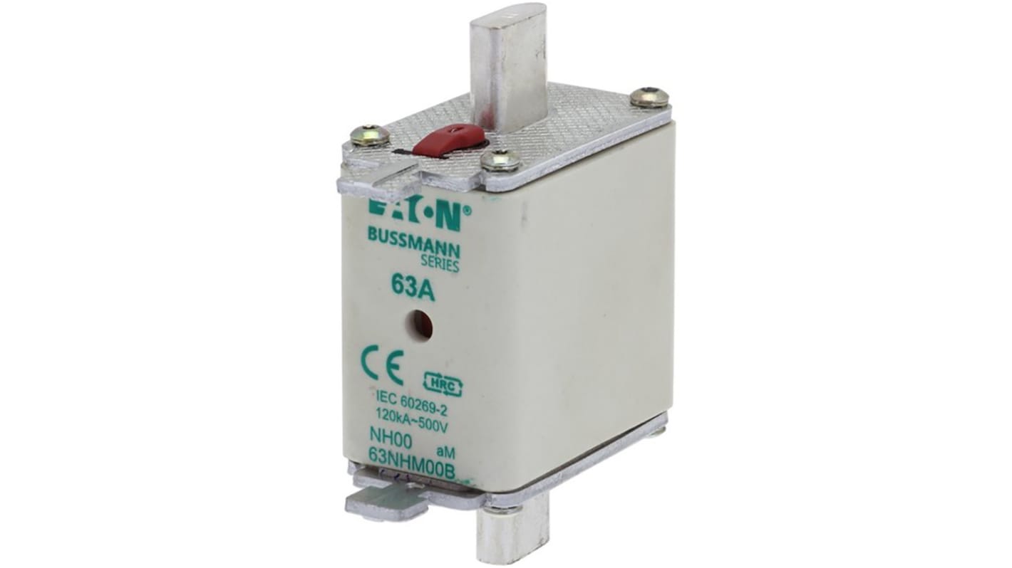 Fusibile con linguette centrate, Eaton, 63A, fusibile NH00, standard DIN 43620, IEC 60269, cat. aM 500V ca