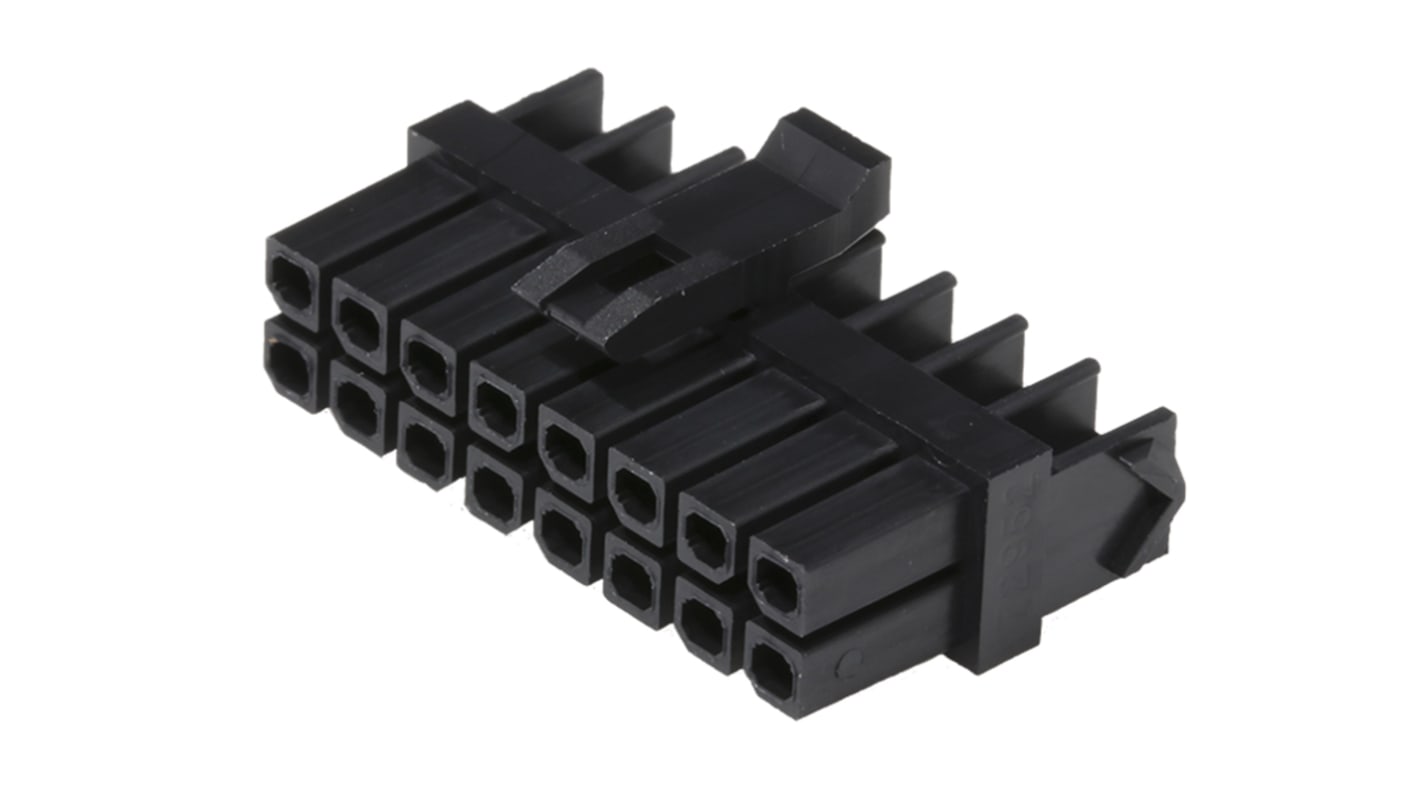 Carcasa de conector Molex Hembra 172952-1601, Serie MicroFit, paso: 3mm, 16 contactos, 2 filas, Macho, Montaje de Cable