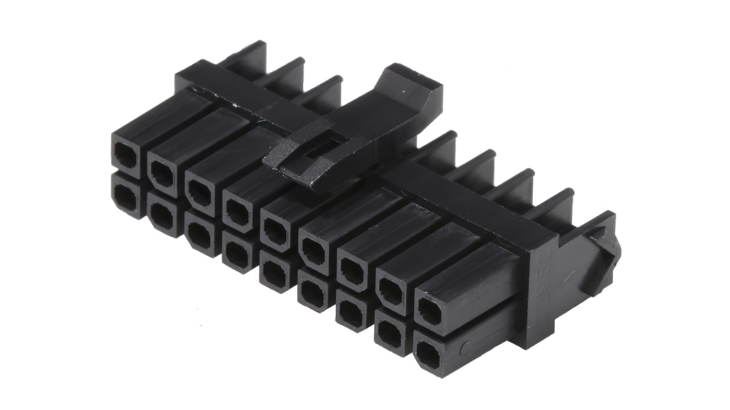 Carcasa de conector Molex Hembra 172952-1801, Serie MicroFit, paso: 3mm, 18 contactos, 2 filas, Macho, Montaje de Cable