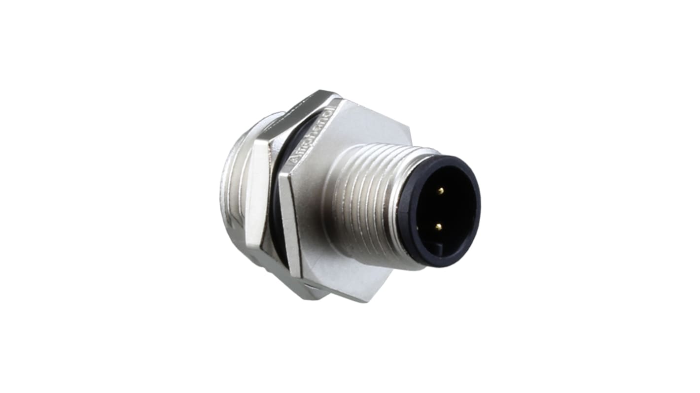 Amphenol Industrial Circular Connector, 4 Contacts, Panel Mount, M12 Connector, Plug, Male, IP68, IP69K, M Series