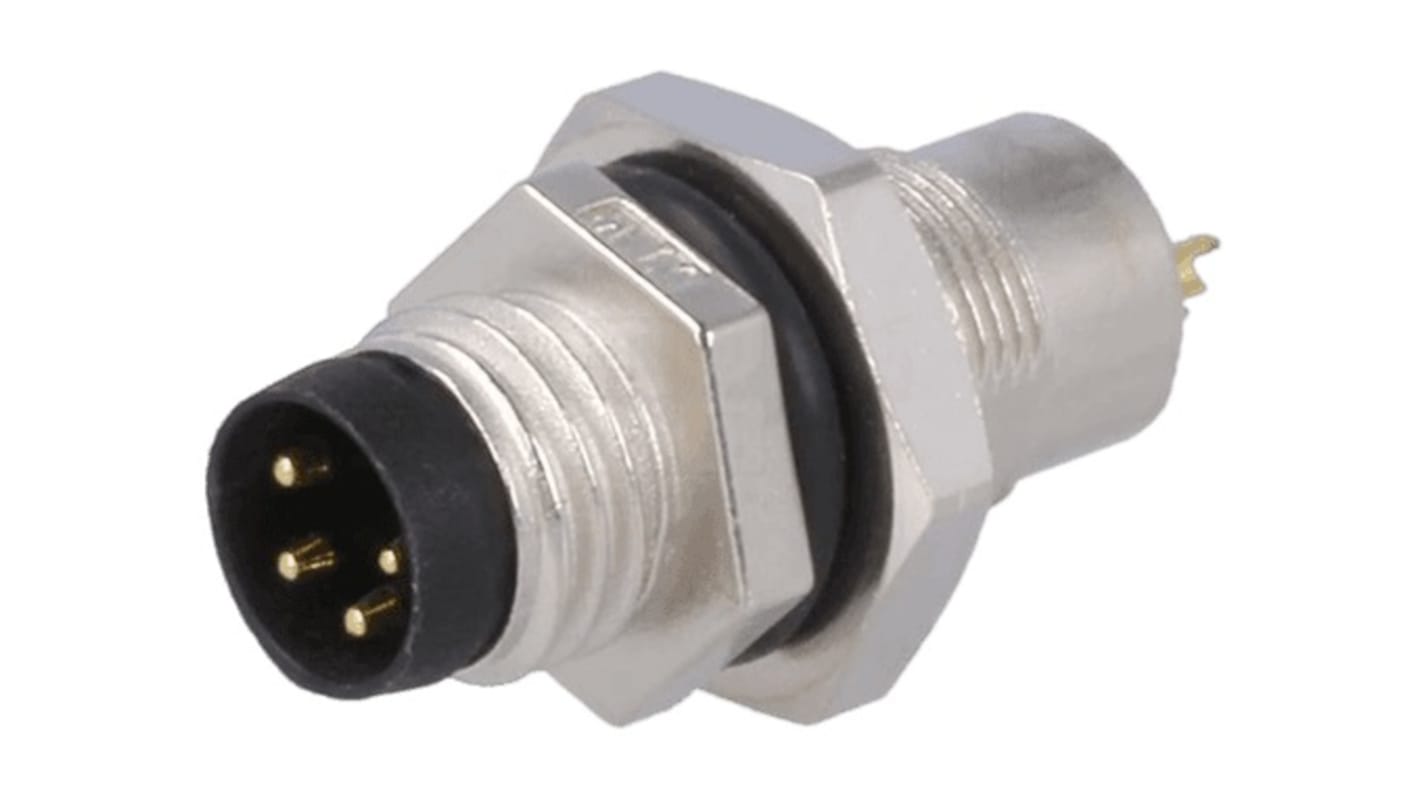 Amphenol Industrial Circular Connector, 4 Contacts, Panel Mount, M8 Connector, Plug, Male, IP67, M Series