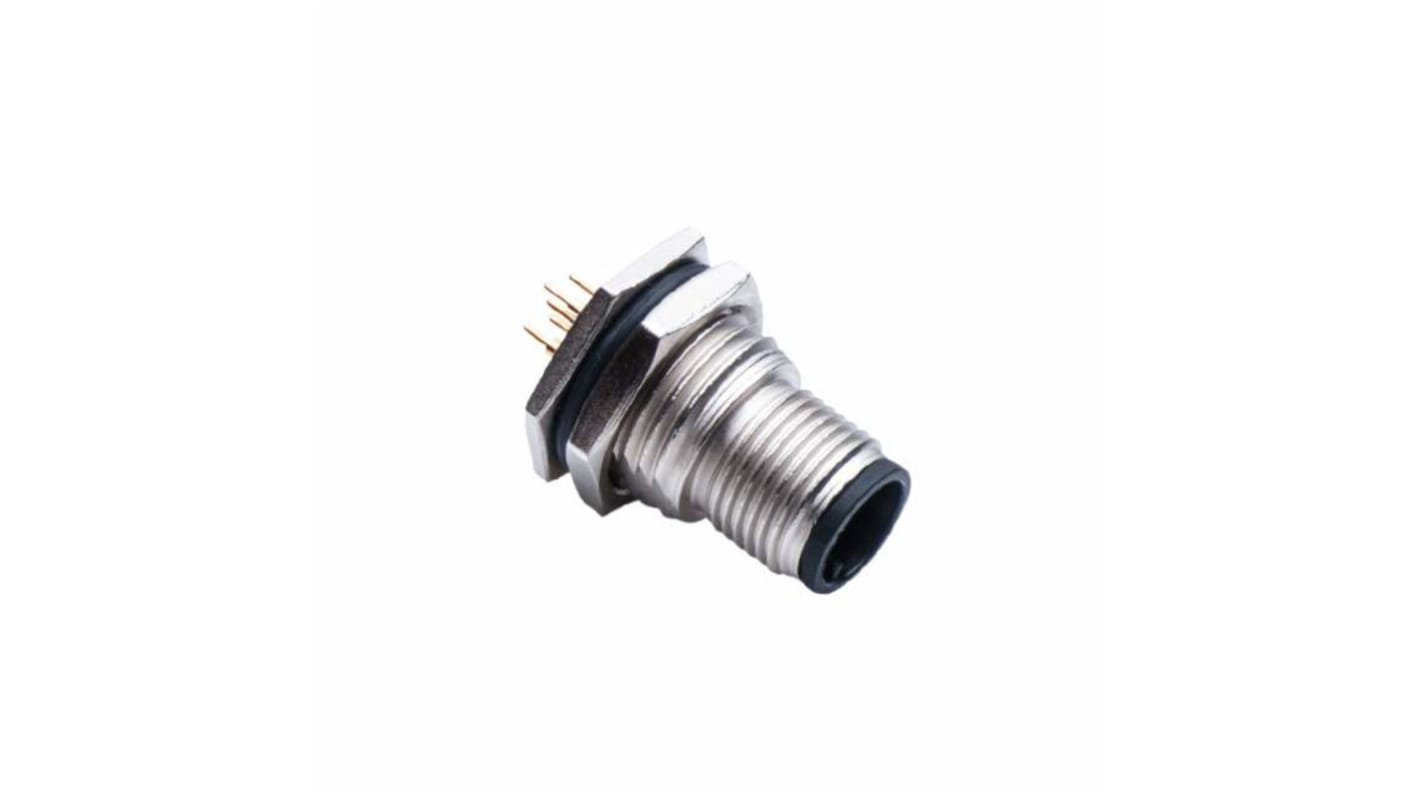 Amphenol M M12 Rundsteckverbinder Stecker 5-polig / 4.0A, Tafelmontage Leiterplatte IP68, IP69K