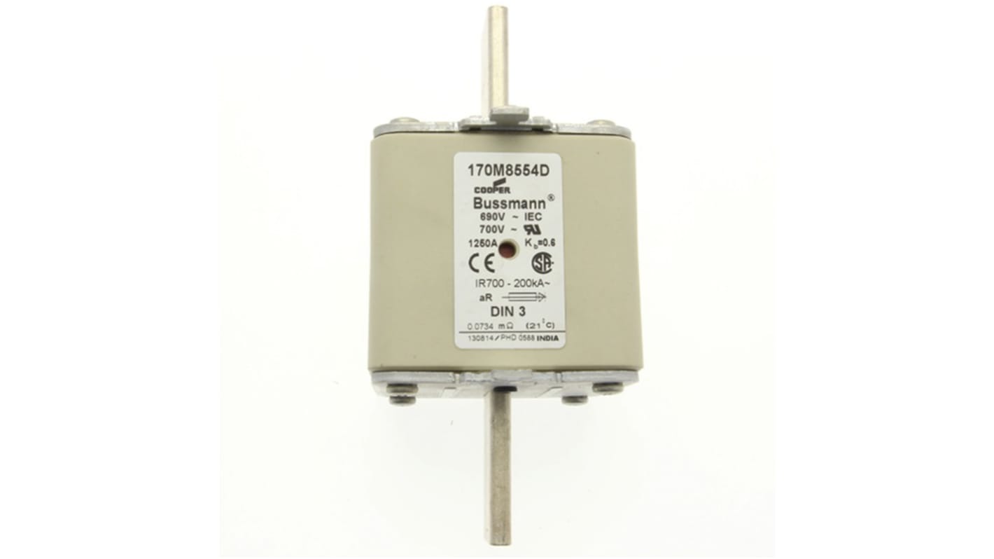 Fusibile con linguette centrate, Eaton, 1.25kA, fusibile NH3, standard CE, CSA, IEC 60269, UL, cat. aR 690V ca