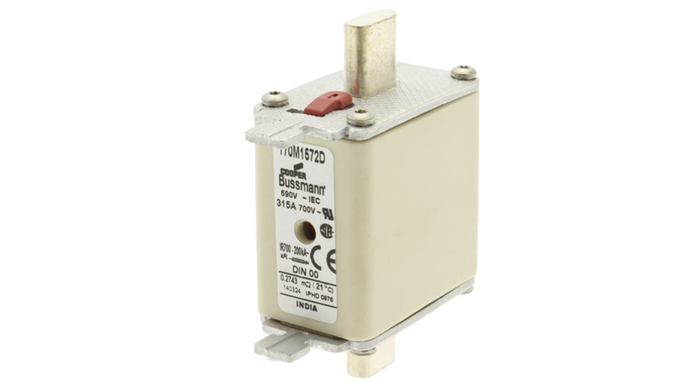 Fusibile con linguette centrate, Eaton, 315A, fusibile NH00 con velocità T, standard CE, CSA, IEC 60269, UL, cat. aR