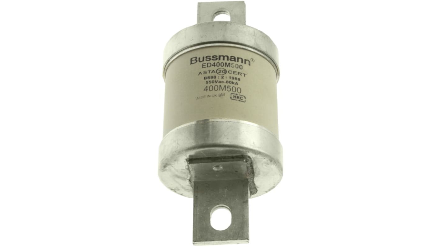 Fusibile a linguetta con fissaggio a bullone, Eaton, 500A, standard BS 88, IEC 60269, fori di fissaggio da 114mm, cat.