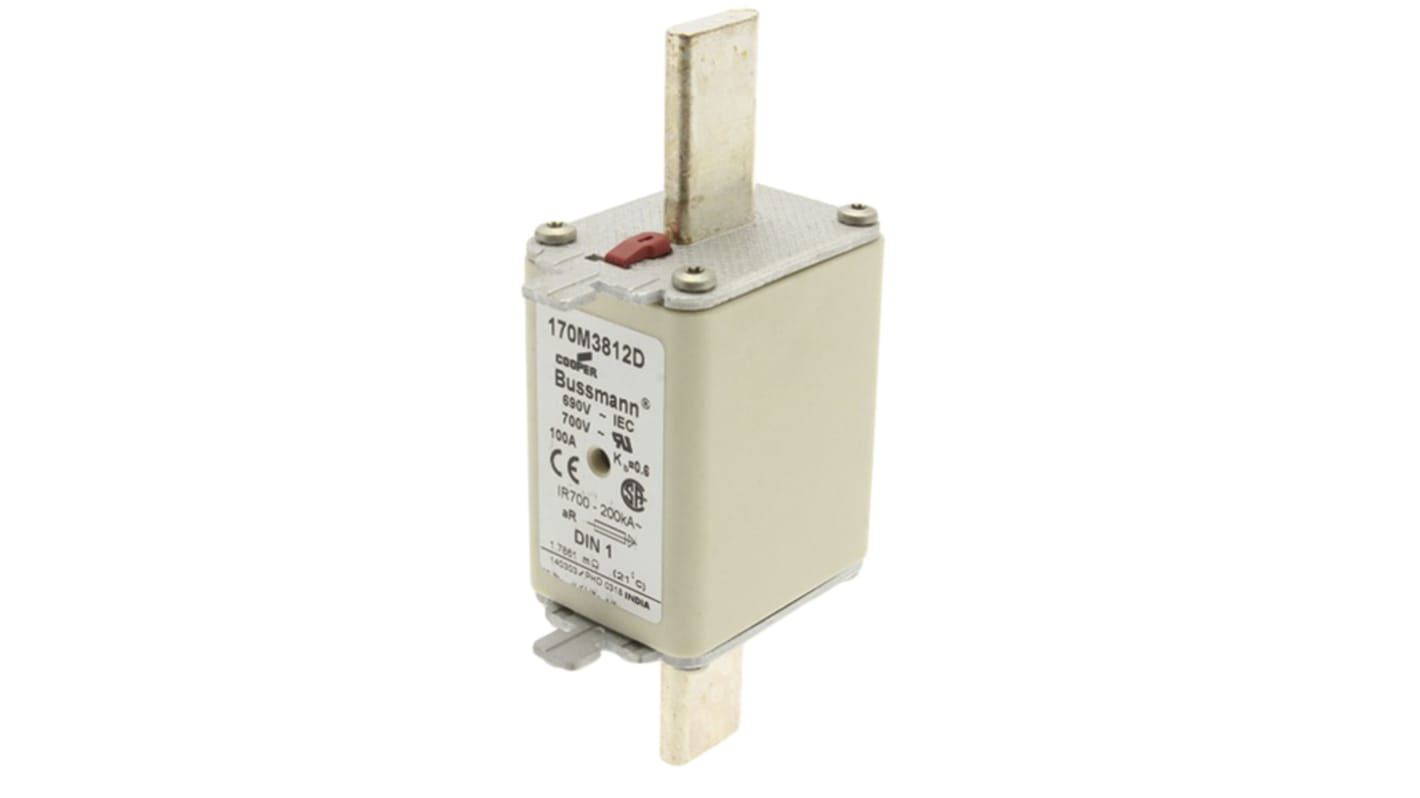 Fusible de cuchillas Eaton Eaton Bussman, NH1, aR, 690V ac, 100A, CE, CSA, IEC 60269, UL