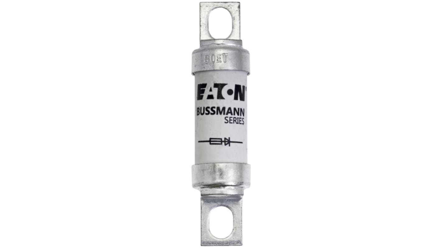 Fusibile a linguetta con fissaggio a bullone, Eaton, 80A, fusibile ET, standard BS 88, IEC 60269, fori di fissaggio da