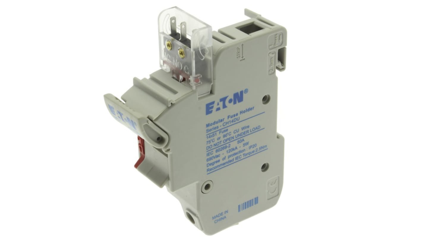 Eaton 50A Rail Mount Fuse Holder for 14 x 51mm Fuse, 1P, 690 V ac, 750V dc