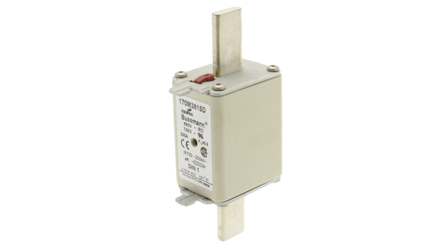 Fusible de cuchillas Eaton Bussmann, NH1, aR, 690V, 200A, CE, CSA, IEC 60269, UL