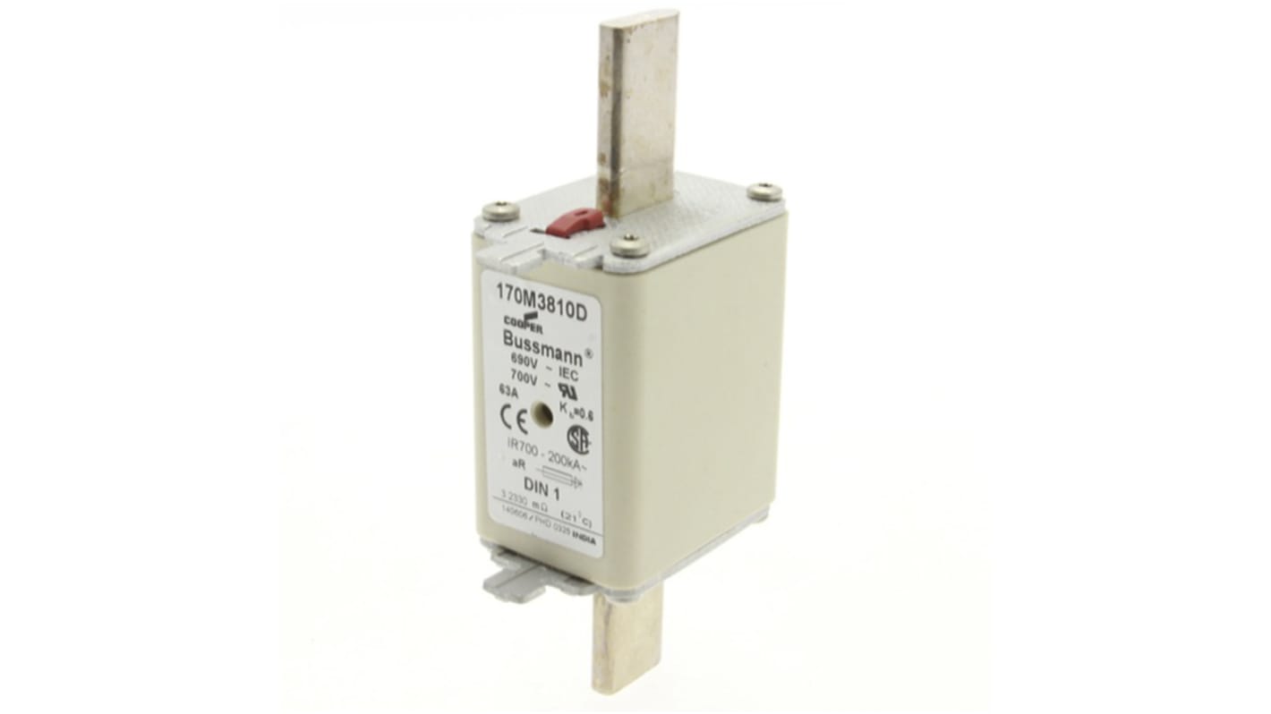 Fusibile con linguette centrate, Eaton, 80A, fusibile NH1, standard CE, CSA, IEC 60269, UL, cat. aR 690V