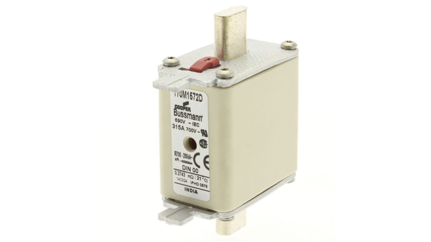 Fusibile con linguette centrate, Eaton, 315A, fusibile NH00, standard CE, CSA, IEC 60269, UL, cat. aR 690V