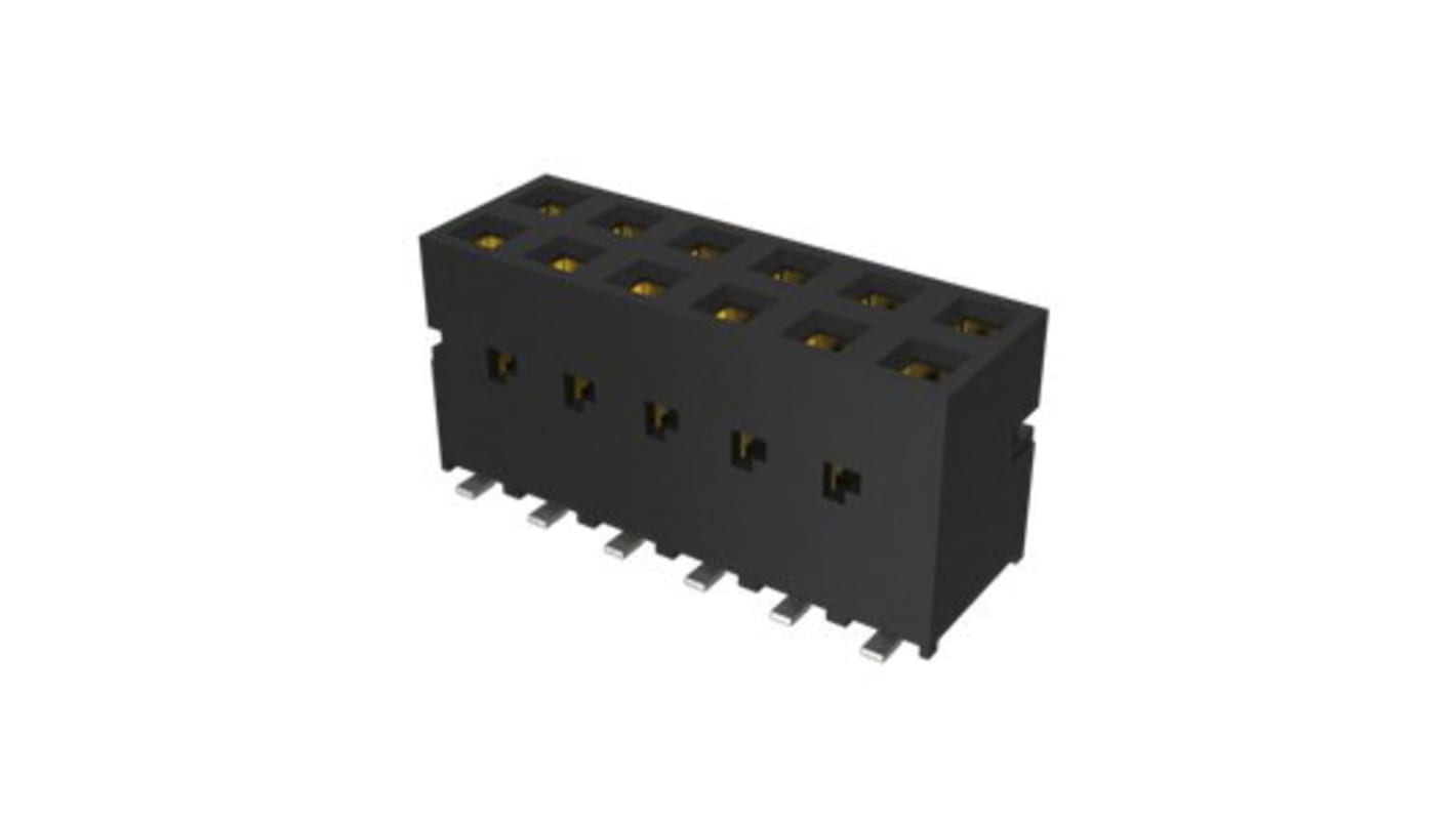 Conector hembra para PCB Amphenol ICC serie Dubox 89898, de 10 vías en 2 filas, paso 2.54mm, 1 kV, 12A, Montaje