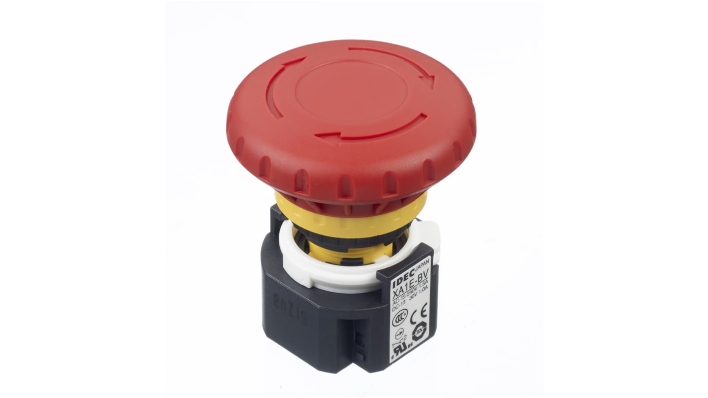 Idec XA Series Twist Release Emergency Stop Push Button, Panel Mount, 16mm Cutout, 3NC + 1NO, IP65