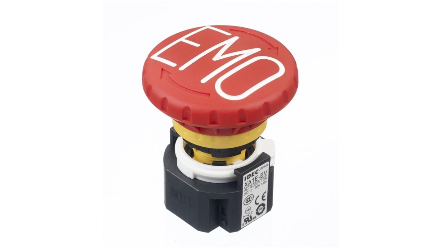 Idec XA Series Twist Release Emergency Stop Push Button, Panel Mount, 16mm Cutout, 3NC + 1NO, IP65