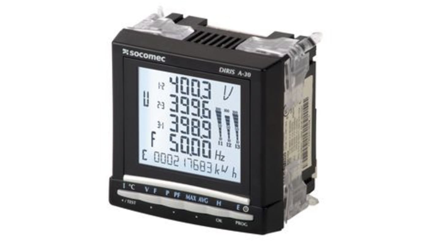 Socomec Energiamérő Háttér-világításos LCD, 3-fázisú, impulzuskimenettel, ±1%, Class 0,5 S (IEC 62053-22), Class 2 (IEC