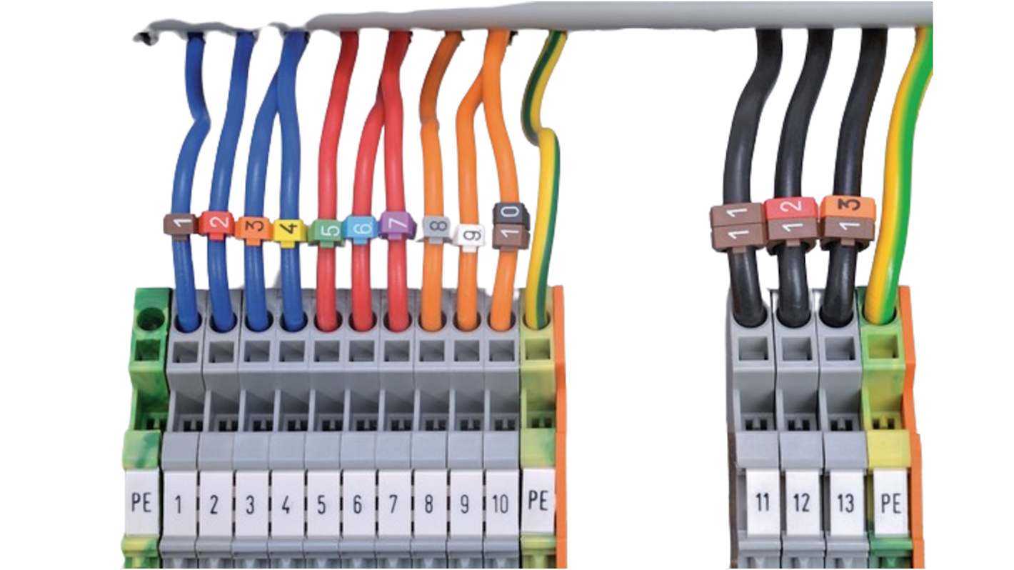 HellermannTyton WIC0 Snap On Cable Markers, assorted colours, Pre-printed "0 → 9", 0.8 → 2.2 Cable