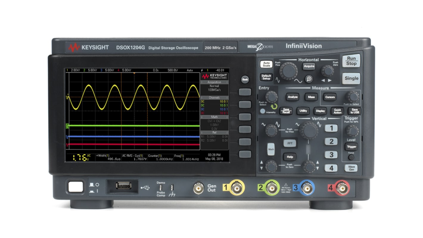 Osciloscopio Almacenamiento digital Keysight Technologies DSOX1204G, calibrado RS, canales:4 A, 200MHZ, pantalla de