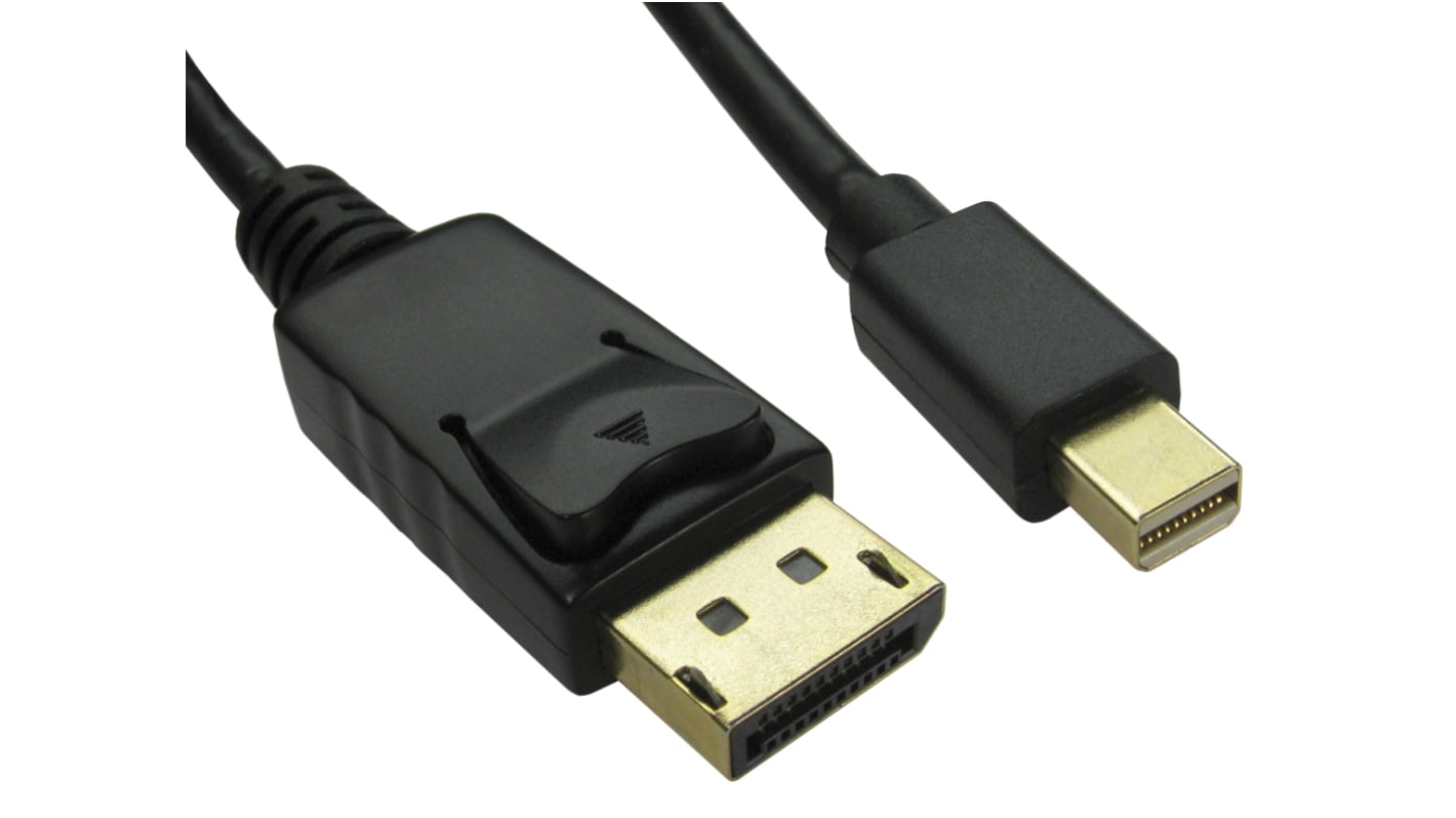 Cable DisplayPort negro RS PRO, con. A: Mini Display Port macho, con. B:  DisplayPort macho, long. 2m