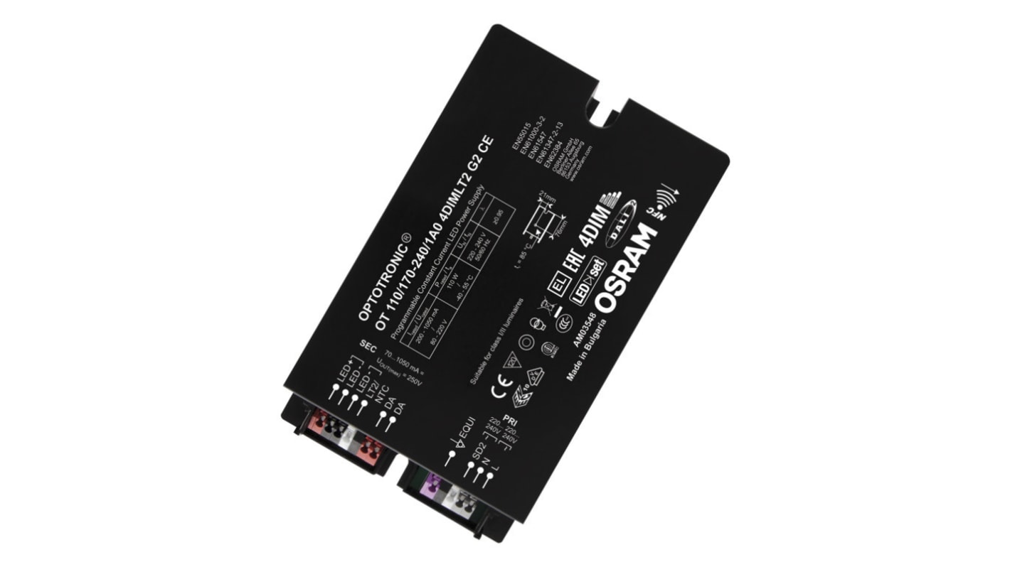 Driver LED corriente constante Osram OPTOTRONIC NFC de salidas, IN: 170 → 264 V ac, OUT: 80 → 220V, 200