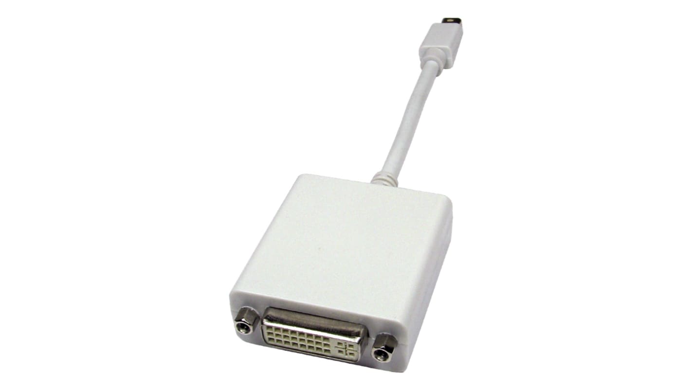 Cable DisplayPort blanco RS PRO, con. A: Mini Display Port macho, con. B: Enlace simple DVI-D hembra, long. 150mm