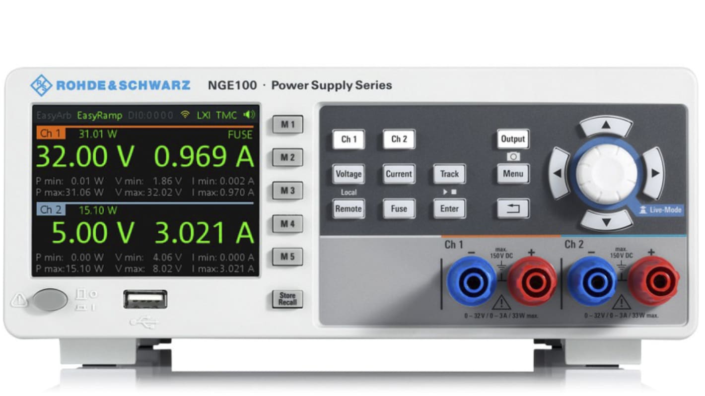 Alimentatore da banco Rohde & Schwarz NGE102B, 2 uscite, 0 → 32V, 0 → 3A, 66W