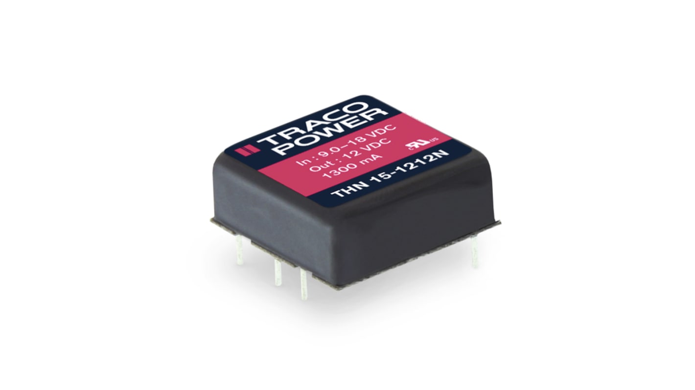 TRACOPOWER THN 15N DC-DC Converter, ±24V dc/ ±315mA Output, 9 → 18 V dc Input, 15W, Through Hole, +105°C Max