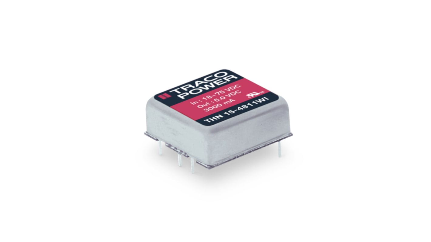 TRACOPOWER THN 15WI DC-DC Converter, 24V dc/ 625mA Output, 9 → 36 V dc Input, 15W, Through Hole, +80°C Max Temp