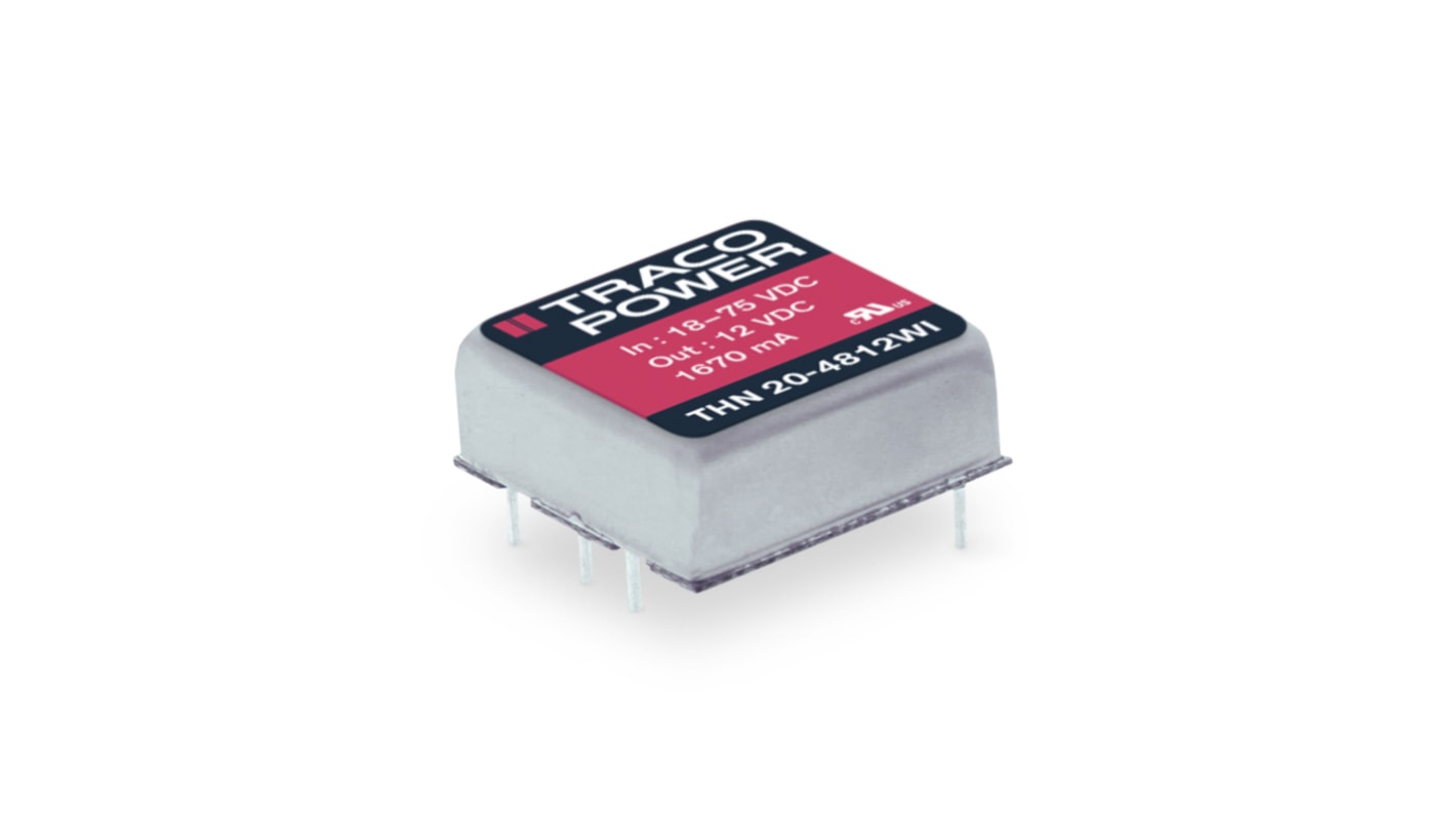 TRACOPOWER THN 20WI DC-DC Converter, 5V dc/ 4A Output, 9 → 36 V dc Input, 20W, Through Hole, +75°C Max Temp