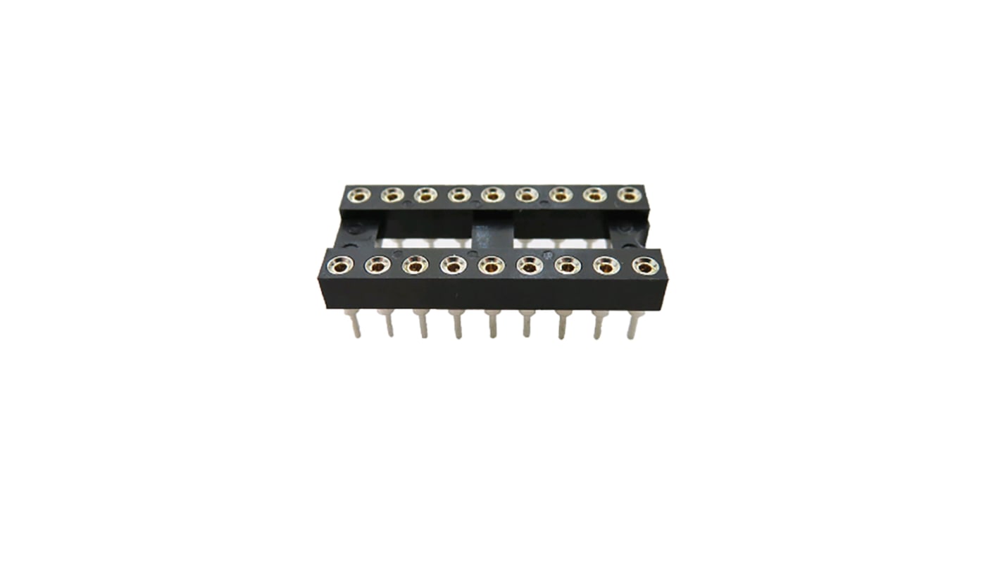 RS PRO 2.54mm Pitch 18 Way, Through Hole Turned Pin IC Dip Socket, 3A