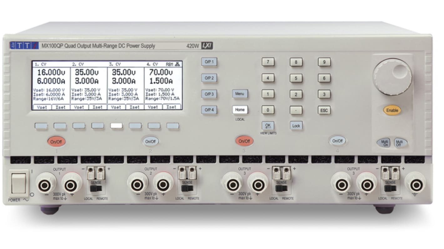 Fuente de alimentación Aim-TTi MX100QP, calibrado RS, 4 salidas, 0 → 35V, 0 → 3A, 420W