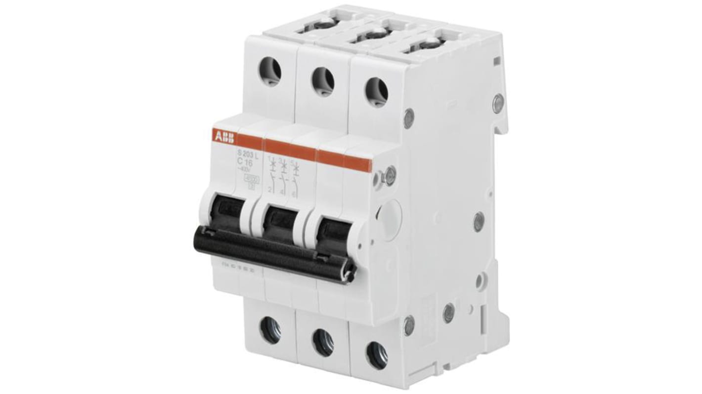 ABB System Pro M Compact S200L MCB, 3P, 20A Curve C, 400V AC, 6 kA Breaking Capacity