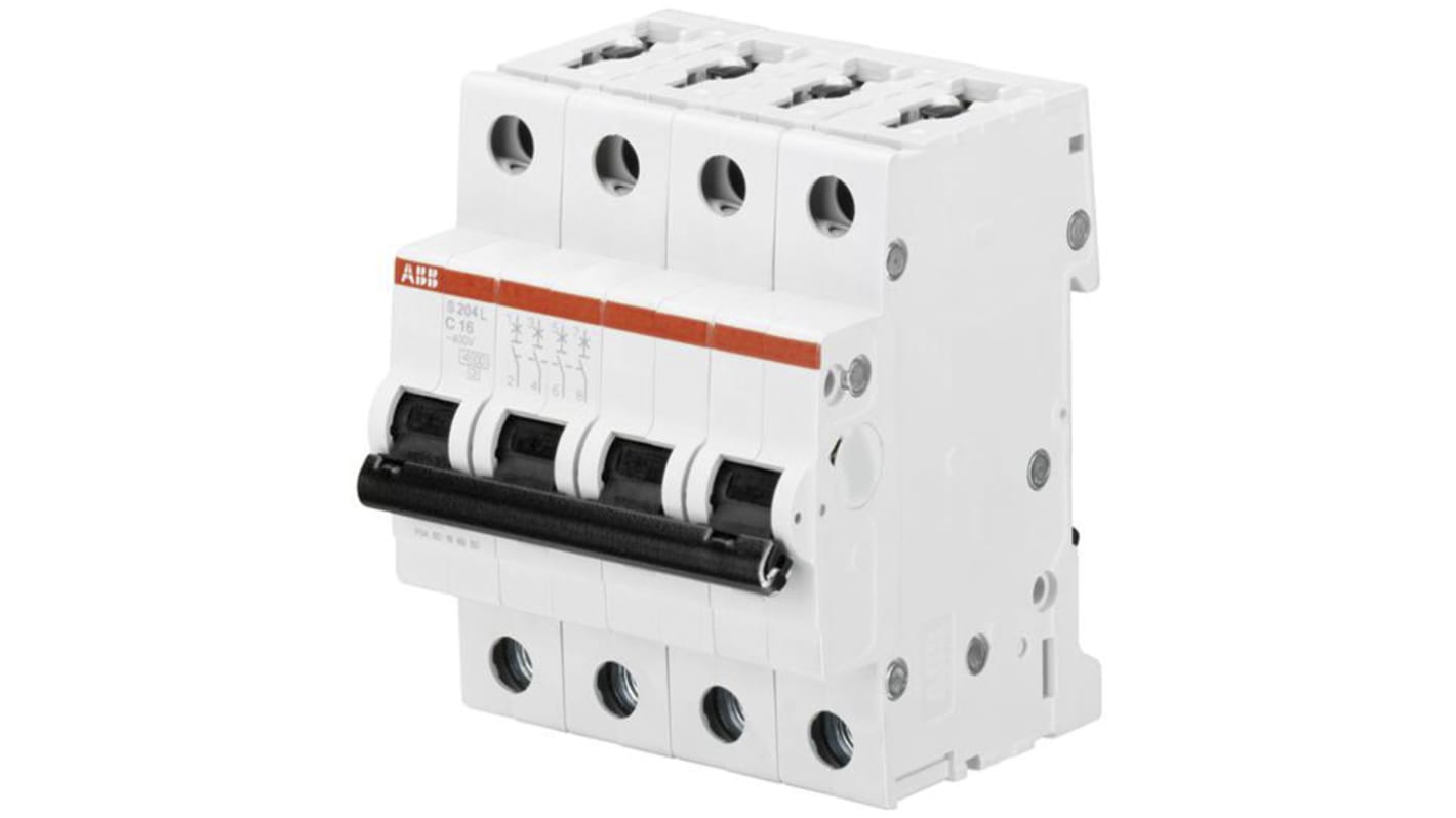 ABB System Pro M Compact S200L MCB, 4P, 10A Curve C, 400V AC, 6 kA Breaking Capacity